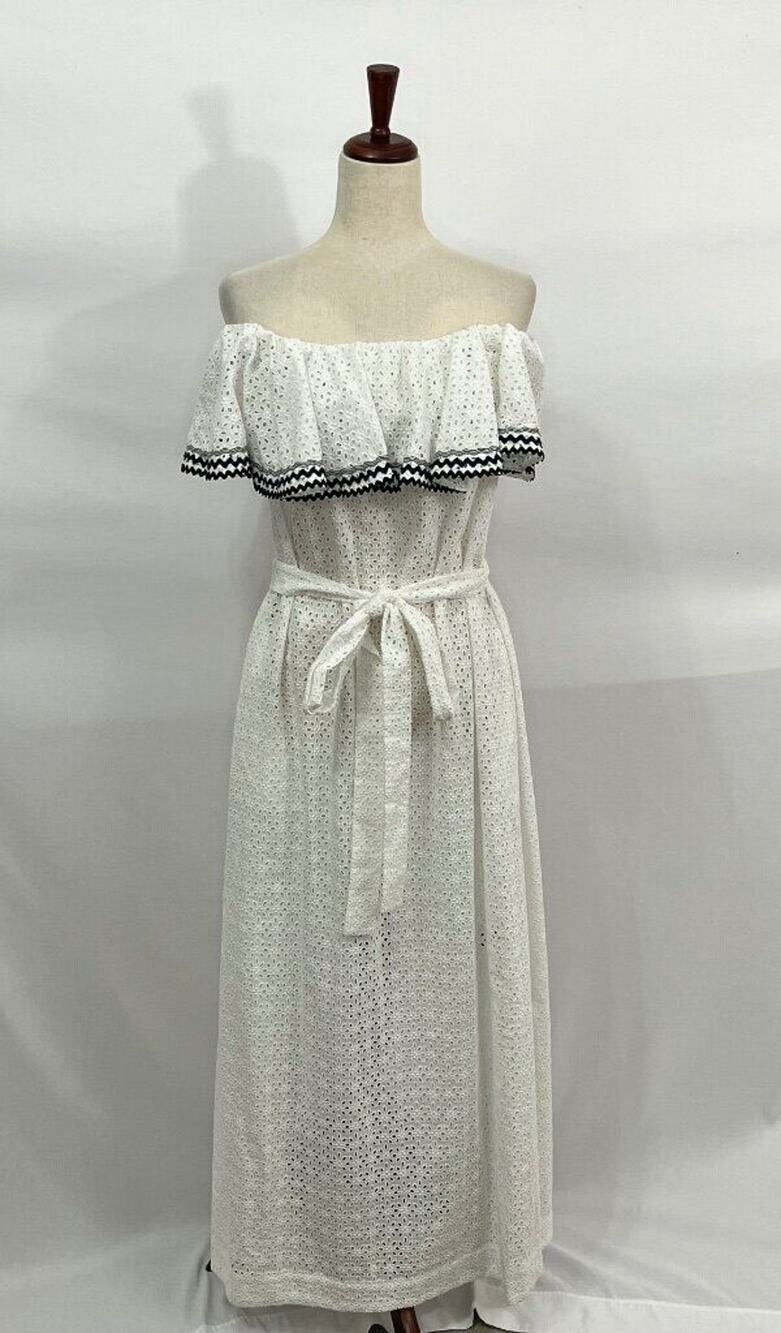 LISA MARIE FERNANDEZ Sz 3 L White Eyelet Belted Off On Shoulder Dress NWT